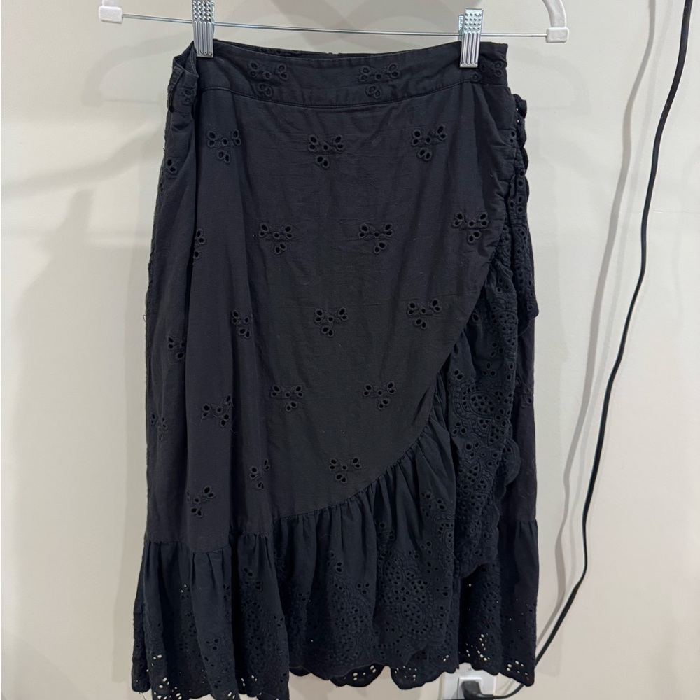 Women’s Black Eyelet Midi Skirt